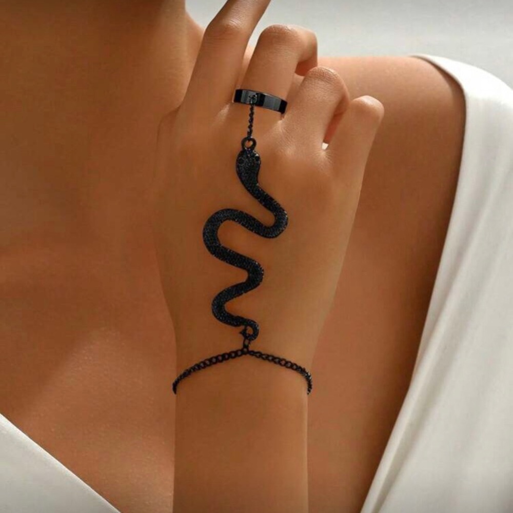 Elegant Black Snake Hand Chain Bracelet